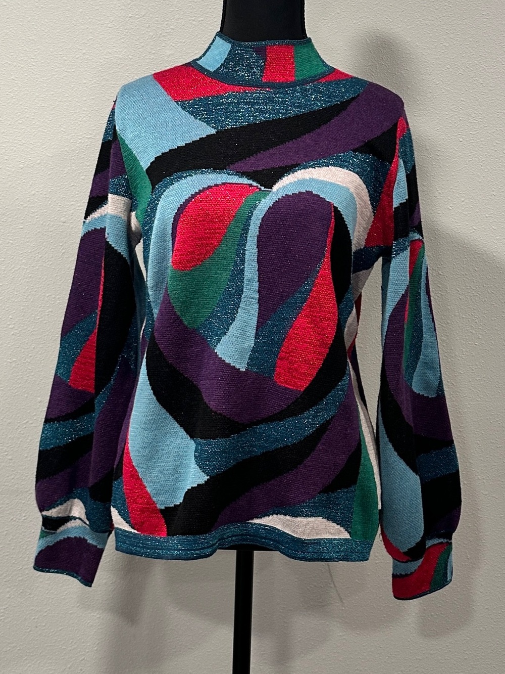 Boston Proper - size M -Multicolor Abstract Wave Knit Sweater - Blue, Purple & R